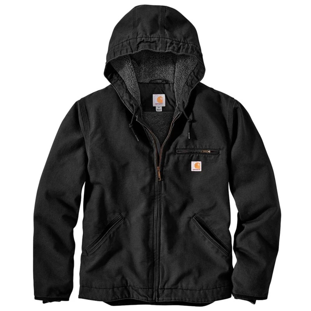 Carhartt Men’s Sherpa-Lined Jacket - Washed Duck Size Large Black